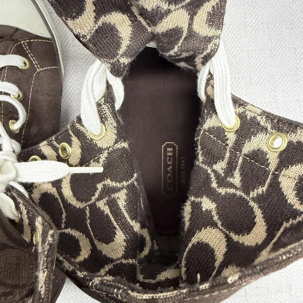 Coach Bonney Shoes Womens Size 9 Brown Canvas High Top Sneakers Coach Signature